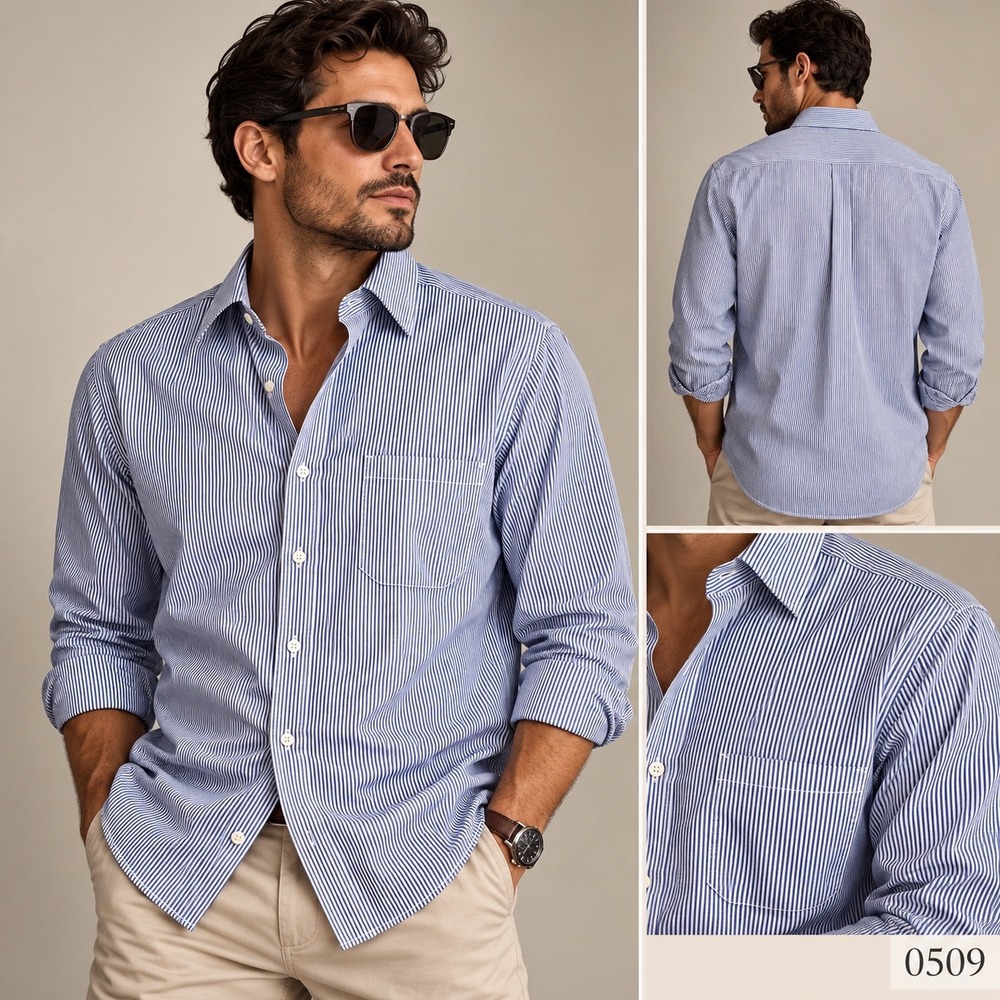 IZOD Mens Blue White Striped 80s 2-Ply Pinpoint Cotton Button Down Shirt 16 0509